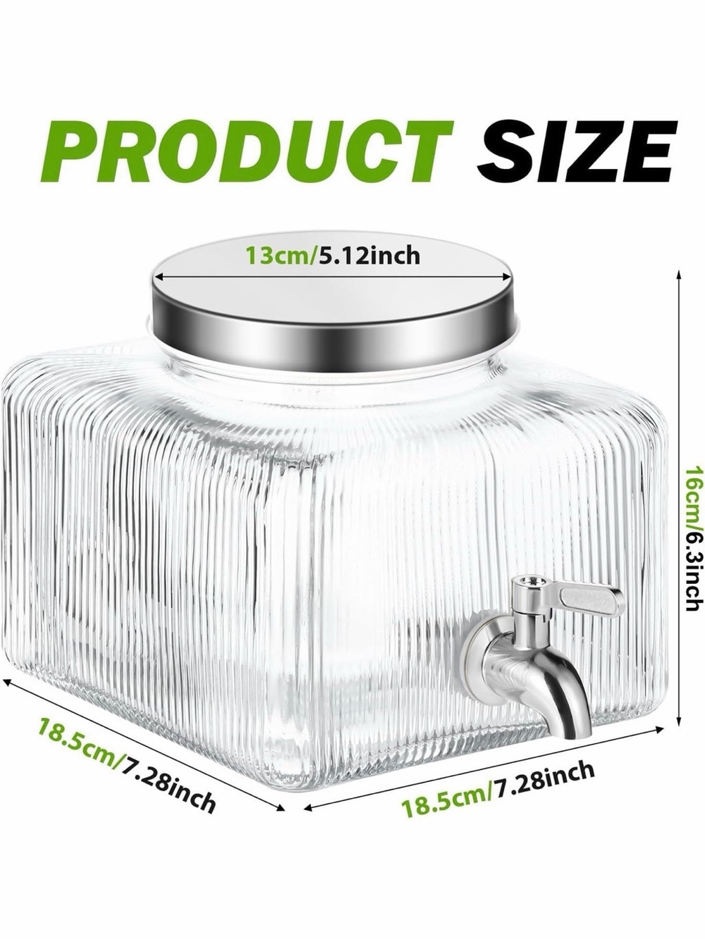 Clear Glass Square Beverage Dispenser with Silver Spigot and Lid - Clear